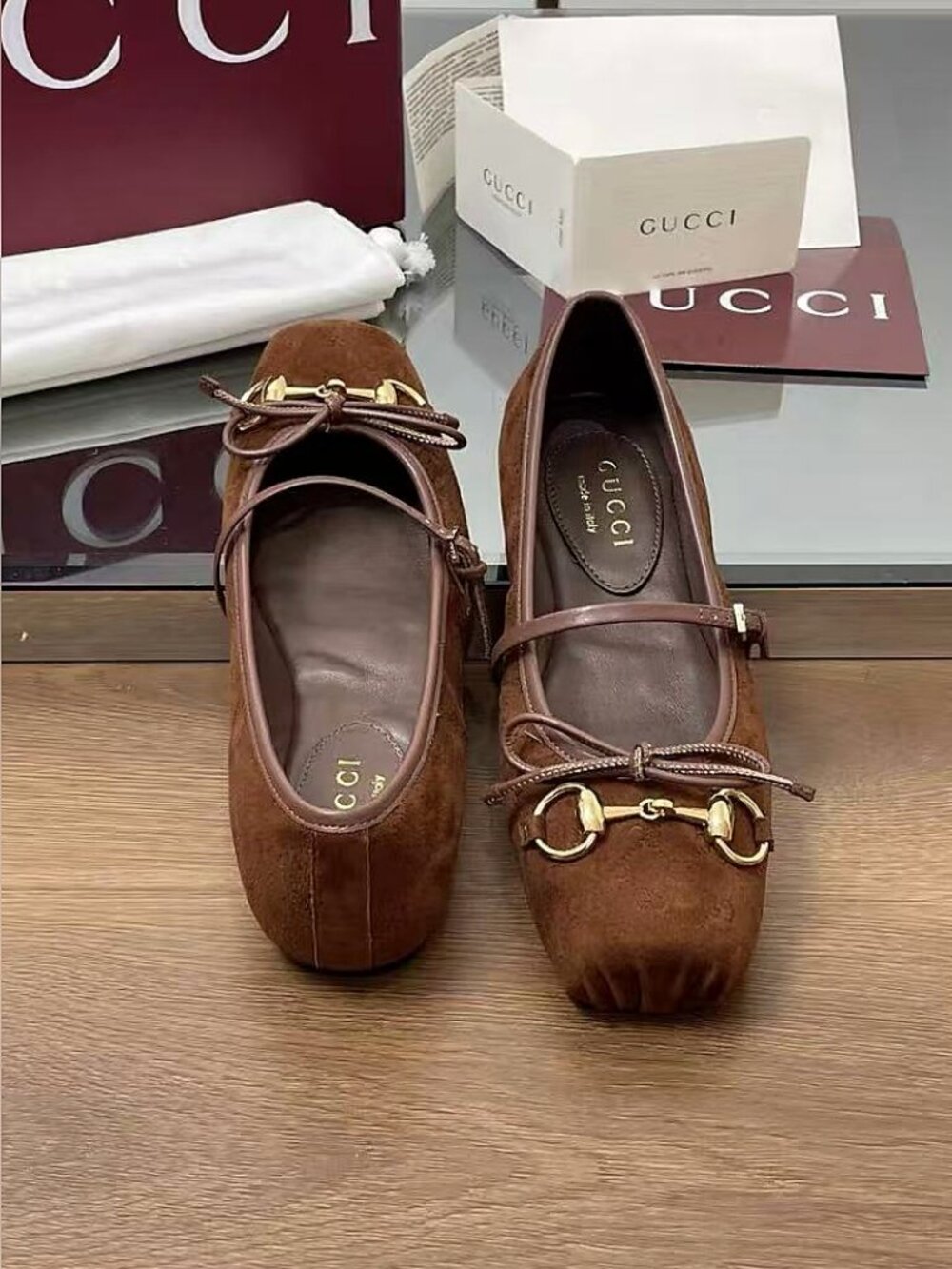 Gucci Brown Suede Horsebit Mary Jane Flats - Picture 3 of 4